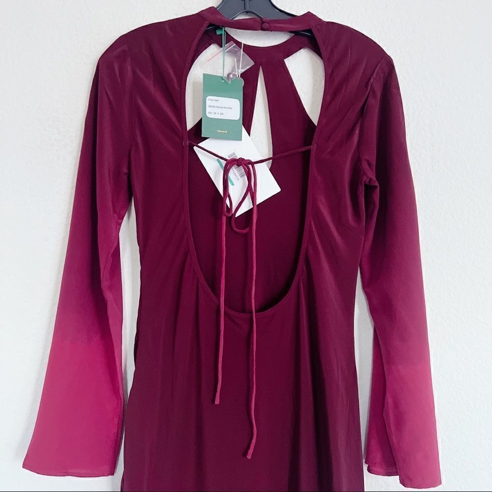 RIXO Couture Kaia Silk Dip Dye Plum Red Open Back Maxi Dress XS UK 8/US4 - Picture 10 of 14